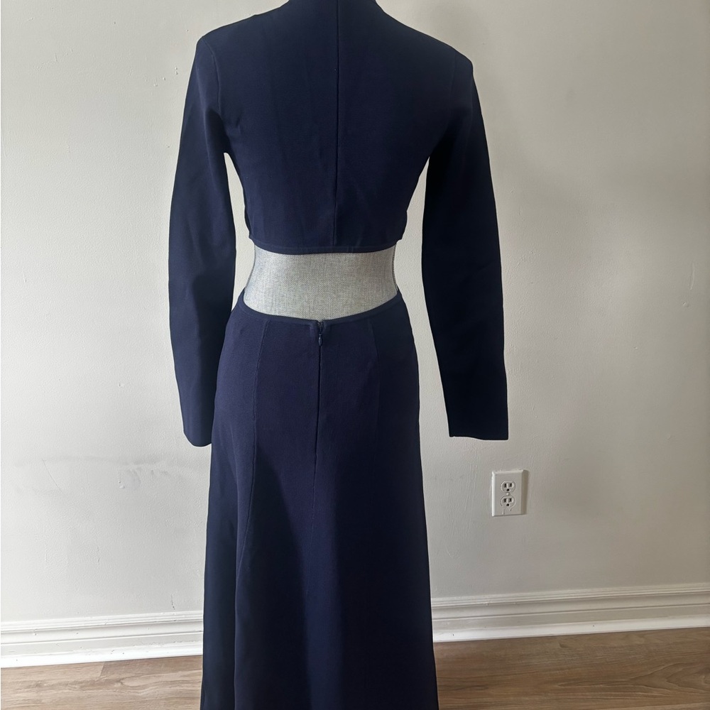 Aje Anika Cut-Out Stretchy Knit Navy Blue  Long Sleeve Dress - Picture 5 of 7